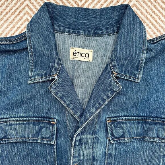 NWOT Ética Larsen Utility Denim Jumpsuit Long Sleeves Size M - Picture 6 of 12